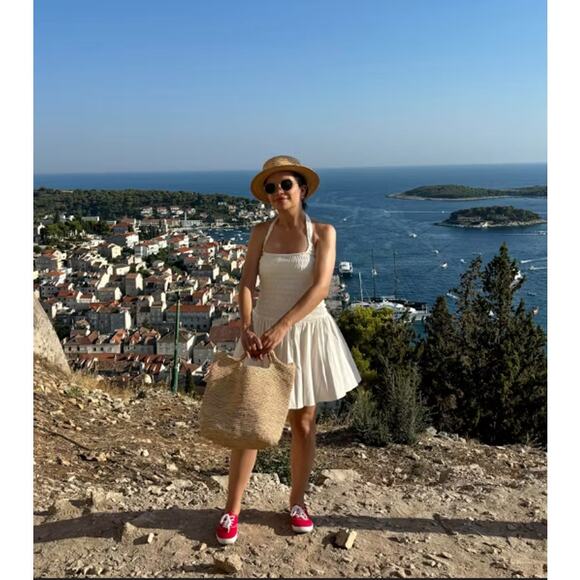 Mother of Pearl Gold teardrop dangle earrings hook  1.75" long x  .5" wide Beach - Picture 9 of 13